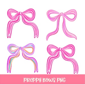Preppy Rosetter Bundle png, Coquette Rosett png, Rosetter sublimering, Preppy rosa rosetter png, handritade rosetter, 4 flickiga rosetter png