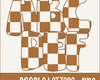 Retro Checkerboard Alphabet PNG – Doodle Letter Font (Digital Download)