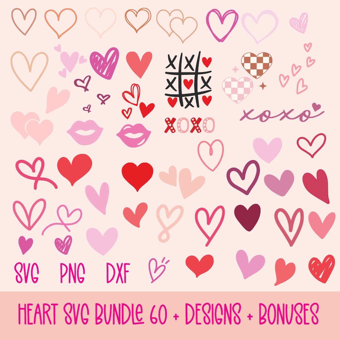 Heart Svg Bundle Hand Drawn | Hearts Svg Png | Valentines Day Svg ...