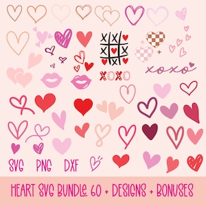 Pacote de svg de coração desenhado à mão | corações svg png | dia dos namorados svg | amor svg | coração svg de rabisco | coração aberto svg | coração simples svg | cricut