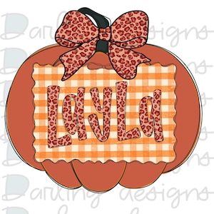 Personalized Fall Pumpkin Name PNG, Custom plaid Name Patch Sublimation, Hand Drawn Thanksgiving Shirt Design, Floral custom text Graphic