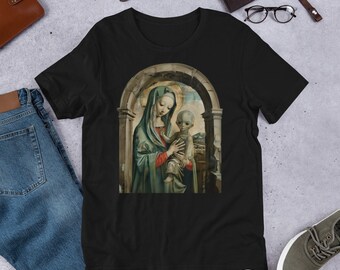 Mary and Alien Jesus Paranormal Religious Short-Sleeve Unisex T-shirt
