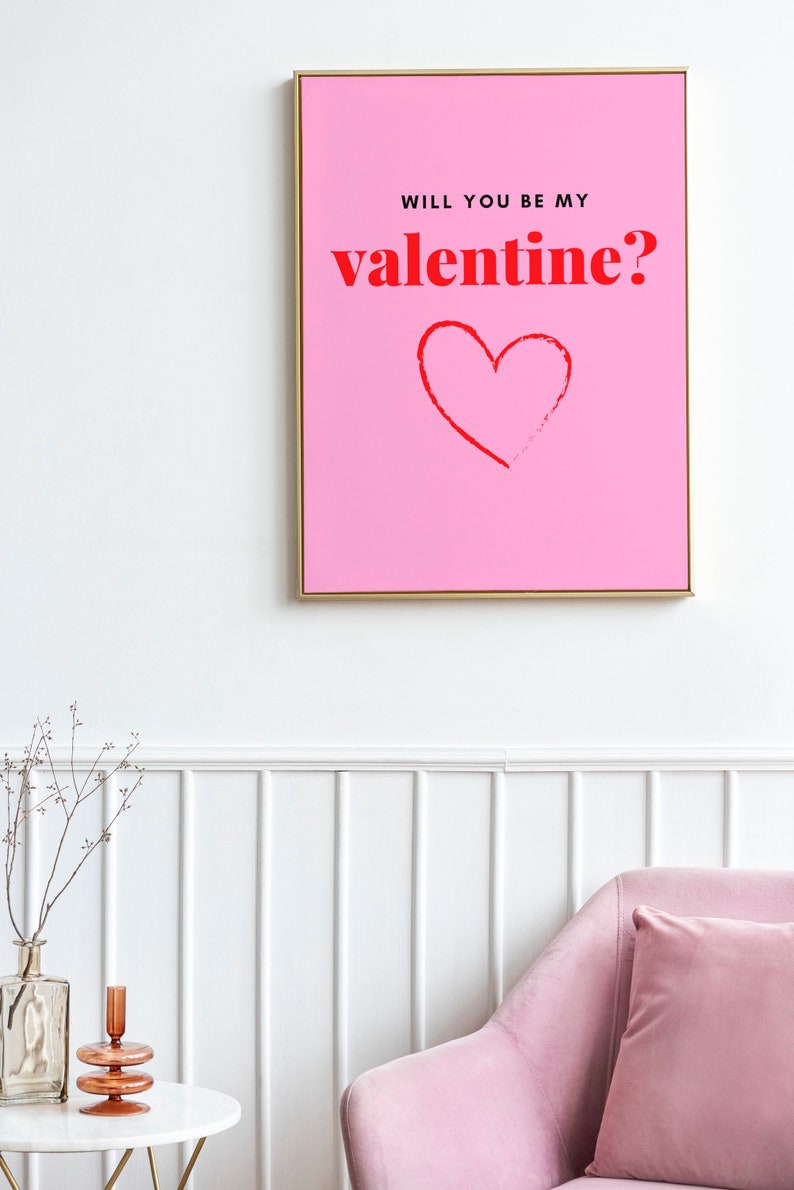 Cute Hearts Print Valentine's Day Poster Digital Download Pink Red Love