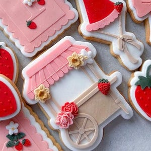 Wooden cart | birthday | baby favours | cookie embosser stamp & cutter, embosser, fondant stamp, debosser, 3D printed strawberry fruit candy