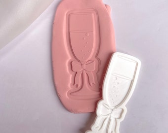 Mothers Day champagne glass with bow cookie embosser stamp & cutter, embosser, fondant stamp, debosser, 3D printed U.K.