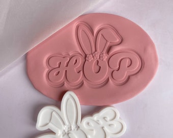 Easter | HOP with bunny ears | personalise cookie embosser stamp & cutter, embosser, fondant stamp, debosser, 3D printed U.K.