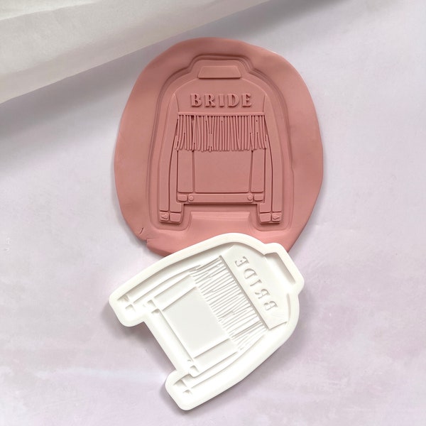 Bride tassel Denim jacket cookie embosser stamp & cutter, embosser, fondant stamp, debosser, 3D printed