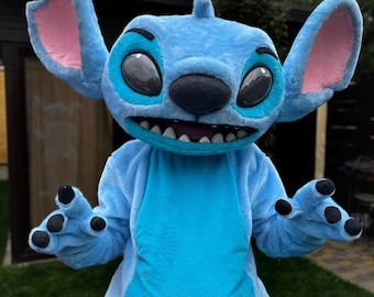 Stitch mascot costume, Blue Cartoon Alien, Funny Outfit for Events, Birthday