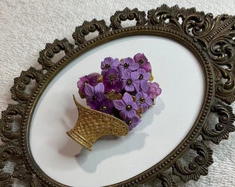 victorian rare Miriam Haskell gold & lavender flower brooch! such a elegant piece with no flaws! circa 1920’s-1950’s?