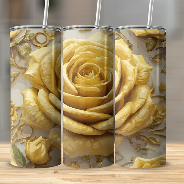 Elegant Yellow Rose Tumbler, Floral Insulated Travel Mug Design, Coffee Lover Gift, Mother's Day Present, Unique Flower Design