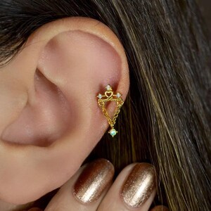 Cadena para la oreja, pendientes colgantes, pendientes de botón colgantes, pendientes de lóbulo superior, pendientes de botón, perforación del cartílago, pendientes de hélice, regalo para ella