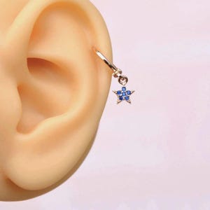 Navy Blue Star Dangle Piercing Helix Earrings for Cartilage and Lobe