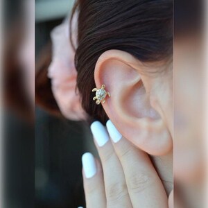 Turtle Earring Piercing Helix Piercing for Cartilage and Lobe Animal Minimalist Cute Single Piece Zircon Stoned Earring Gold Earrings