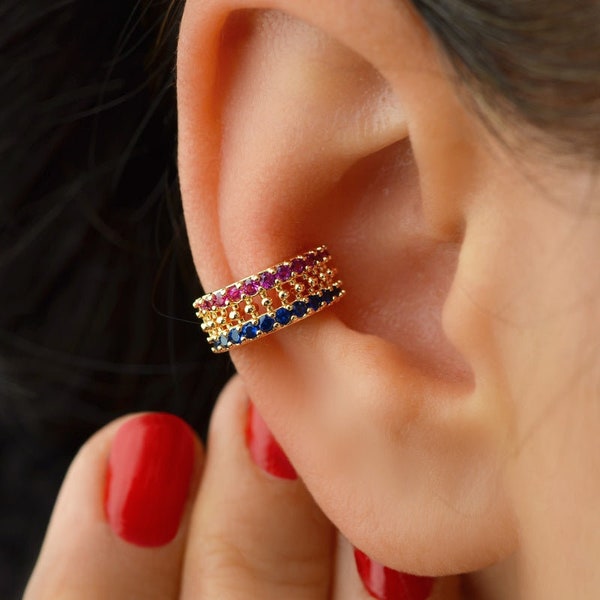 Boucle d'oreille à compression Earcuff avec pierres de couleur