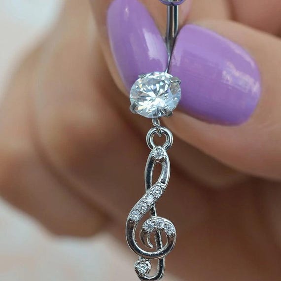 Clear Musical Treble Clef Dangle Belly Button Navel Ring Clear Musical Treble Clef Dangle Belly Button Navel Ring