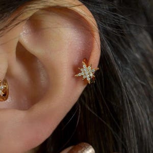 North Star Earring Ring Tragus Piercing Helix Cartilage Earrings Upper Lobe Hoop Earrings Gift For Her