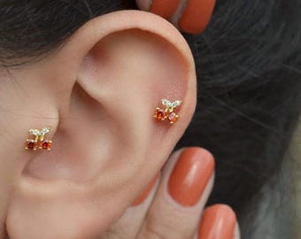 Surgical Steel Cherry Fruit Ear Cartilage Helix Tragus Stud Ring with Ball End Surgical Steel Cherry Fruit Ear Cartilage Helix Tragus Stud Ring with Ball End