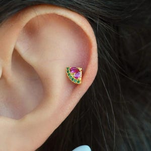 Steel Watermelon Slice Earrings Fruit Earrings, Summer Earrings, Stud Earrings, Conch Tragus Piercing Helix Lobe Cartilage