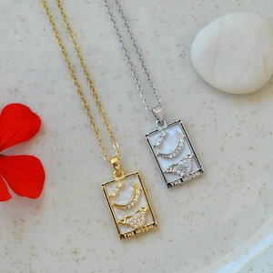 Tarot Karte Halskette mit Mond Symbol Der Mond Anhänger Halskette Gold und Silber