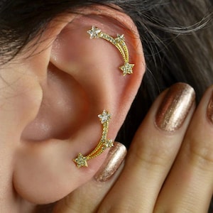 Comet Cartilage Piercing Earring for Helix and Tragus Piercings - Gold Color