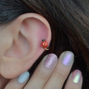 Ladybug Earrings Ring Piercing Minimalist Earring Cute Earrings for Helix, Tragus, Cartilage Gold Gift For Her