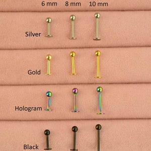 Flat Back Steel Earrings, Conch Piercing, Cartilage, and More Gold Hologram Black and Silver Colour