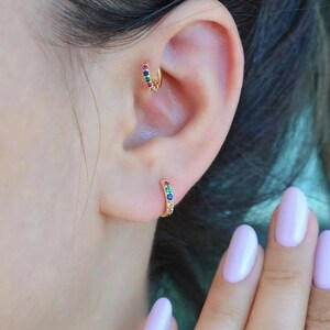 8 mm Multicolor Helix Piercing für Tragus Knorpel Hoop Ring Piercing und Lobe mit Zirkon Steinen - Gold und Silber Farbe