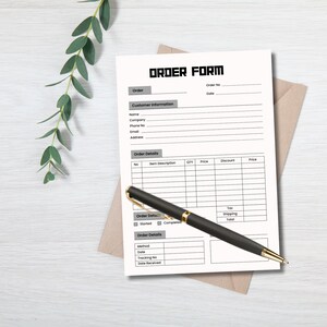 Editable Order Form, Order Form Template, Purchase Order Form Template, Order Form, Instant Download, Printable Form,  Business Order Form