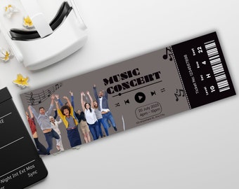 Plantilla editable de entrada para concierto de música, entrada para evento musical imprimible, invitación de entrada para concierto totalmente editable en canva, descarga digital.