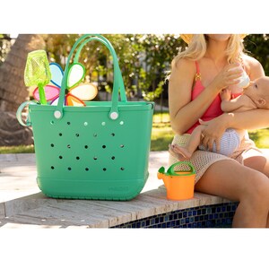 Beach Bag Rubber Tote Bag for Women Waterproof Sandproof Pool Bag Sports Bag Boat Bag or to take Shopping Green image 8