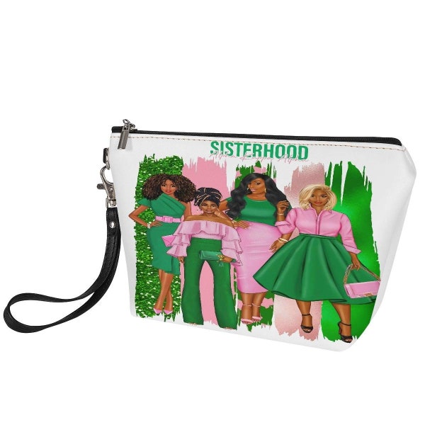 Pink and Green Diva Makeup Pouch, Small Cosmetic Travel Bag, 1908 Sorority Accessories Pouch, Pretty Girl Toiletry Pouch