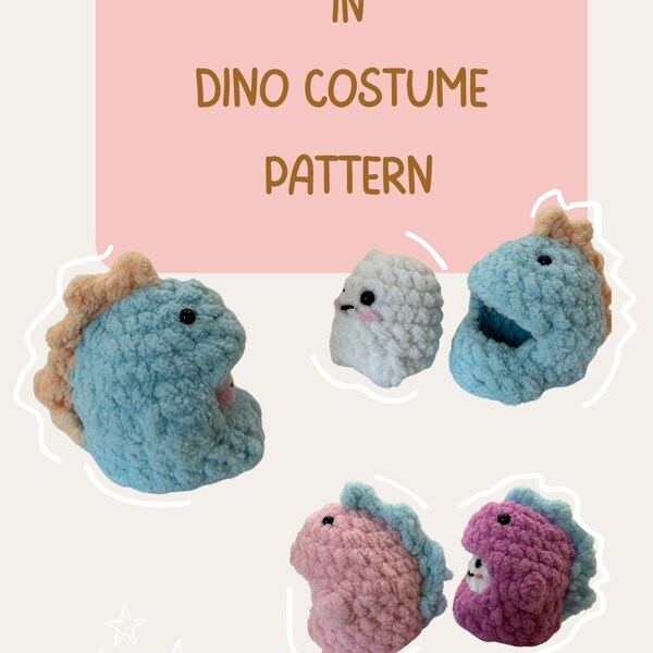 Marshmallow in Dino Costume, Amigurimi Pattern PDF Easy, Cute, Quick.