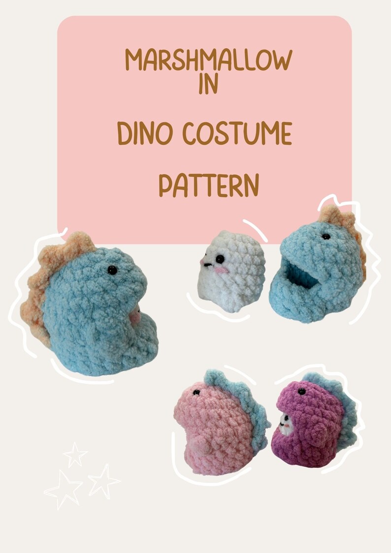 Pattern For Marshmallow in Dino Costume, Amigurimi, Easy, Cute, Quick. image 1