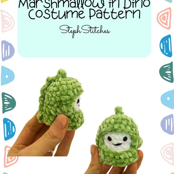 Crochet Marshmallow in Dino Costume, Amigurimi  Easy PDF pattern