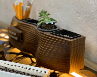 Personalised desk organizer made of wood, an excellent choice to made your office desk stylish and original, use it for bins, pens, pensils.