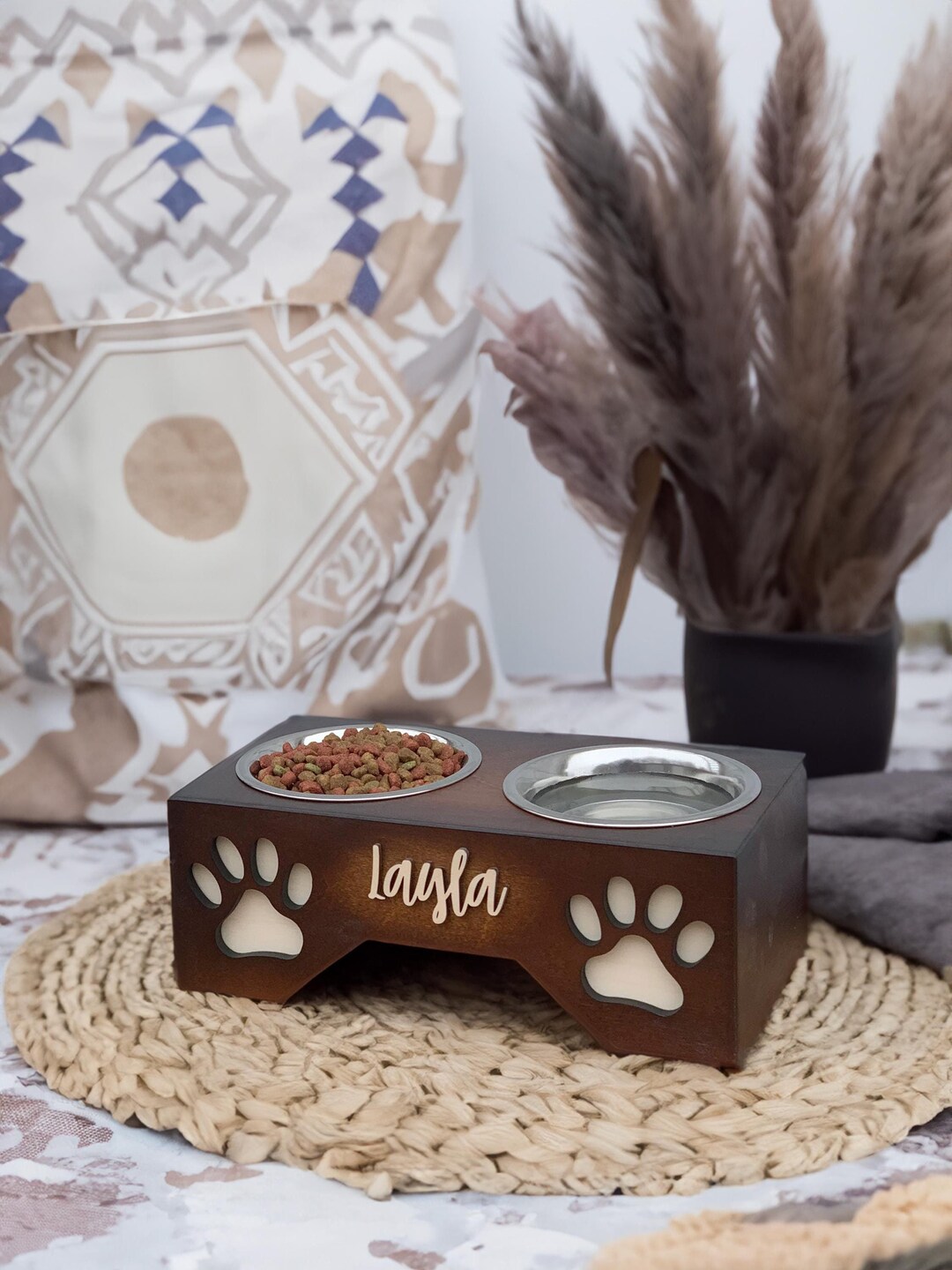 Custom Personalized Dog Bowl Stand, Dog Bowls Stand, Double Bowls Pet ...