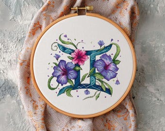 Patrón de punto de cruz del zodiaco Géminis: bordado floral del horóscopo (patrón PDF)