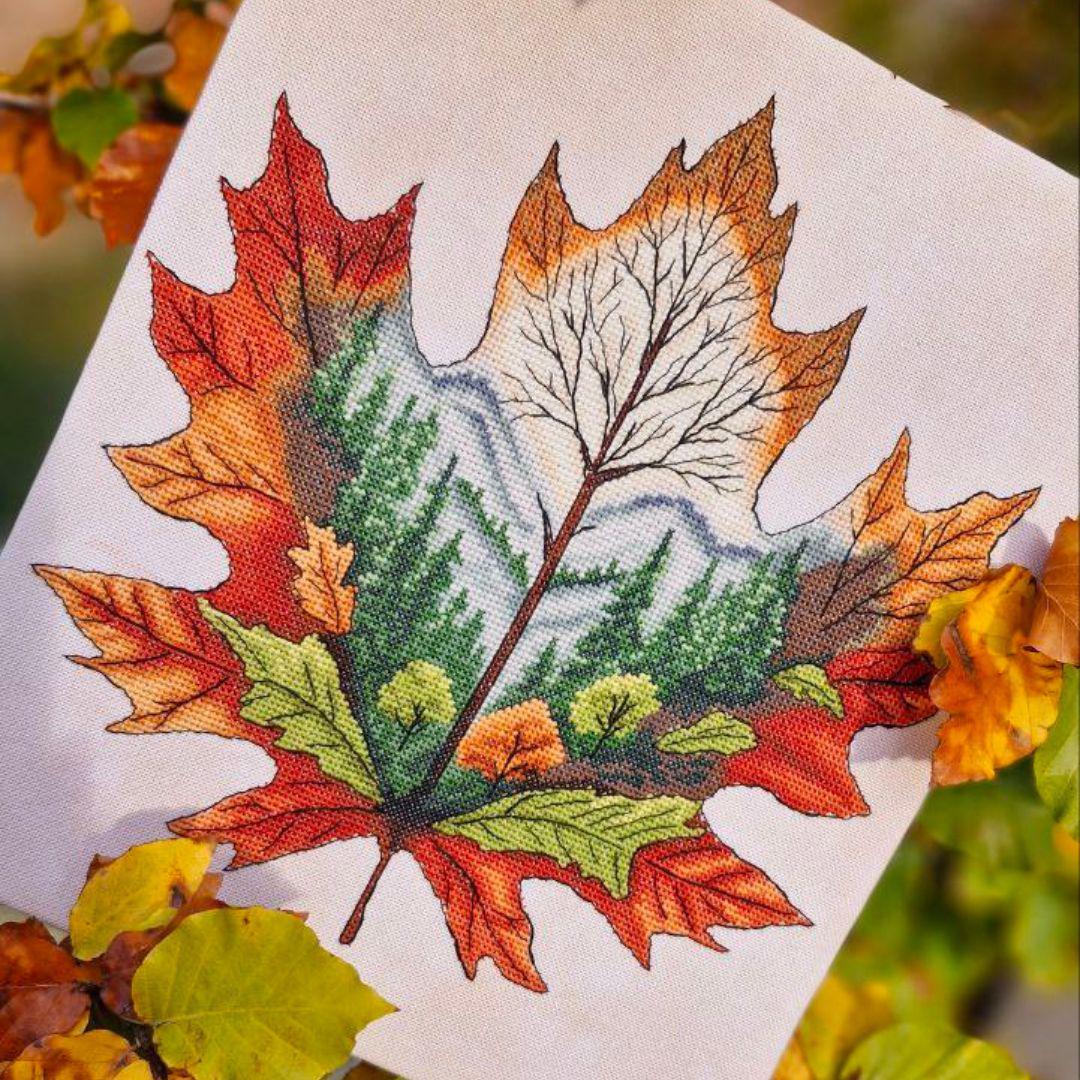 Autumn Leaf Cross Stitch Pattern: Forest Landscape Embroidery (PDF ...