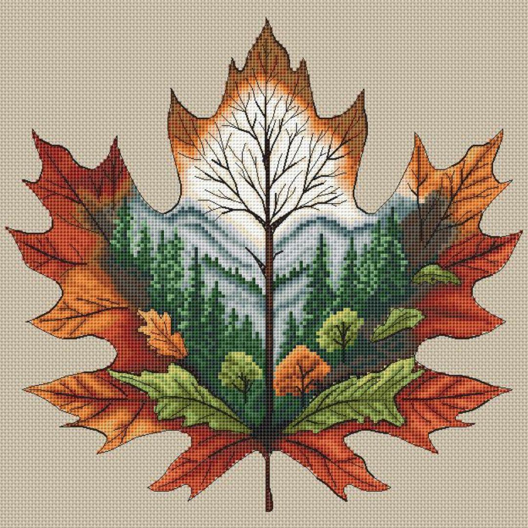 Autumn Leaf Cross Stitch Pattern: Forest Landscape Embroidery (PDF ...