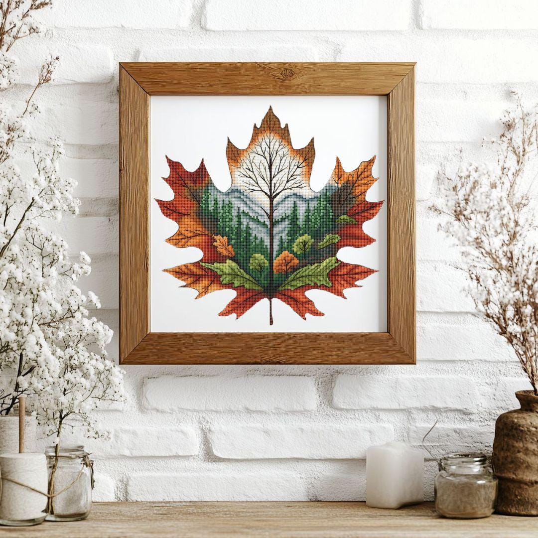 Autumn Leaf Cross Stitch Pattern: Forest Landscape Embroidery (PDF ...