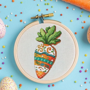 Digital carrot cross-stitch pattern, Easter pattern PDF