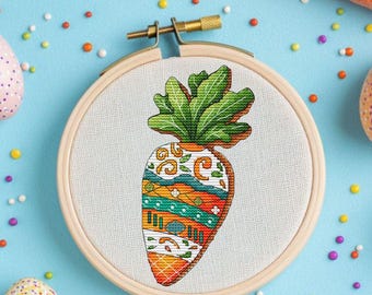 Digital carrot cross-stitch pattern, Easter pattern PDF