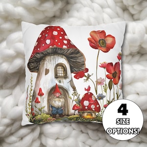 Funda de almohada de decoración del hogar de setas, funda de almohada de gnomo, vivero neutro, decoración del hogar de setas, linda funda de cojín de setas florales, almohada de amapola