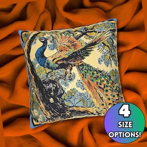 Blue Peacock Pillow Cover, Fall Cushion Cover ,Peacock Print Pillow Case, Blue Throw Pillow Case, Peacock Home Decor, Peacock Lover Gifts