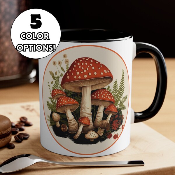 Illustrative Mushroom Cup - Mushroom Lover Gift - Cute Mushroom Birthday Gift - Fungi Mug - Magic Mushroom Mug - Vintage Mushroom Print