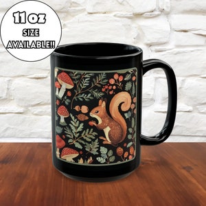 Cottagecore Squirrel Coffee Mug, Squirrel Ceramic Cup, Squirrel Floral Print Mug, Cute Squirrel Gift, Mushroom Mug, Girlfriend Gift Idea