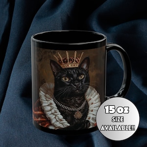 Black Cat Coffee Cup, Black Cat Tea Cup, Cat Dad Gift, Cat Owner Gift, Cat Themed Present, Renaissance Animal Portrait, Black Cat Lover Gift