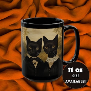 Black Cat Mug - Black Cat Coffee Cup - Gothic Animal Portrait - Black Cat Portrait - Black Cat Gift - Anthropomorphic Print - Spooky Gift
