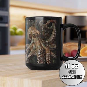 Tazza da caffè polpo acquerello, regalo per gli amanti dell&#39;oceano, tazza di cefalopodi, regalo di polpo, regalo per la festa del papà, tazza di tè di polpo, regalo di creature marine