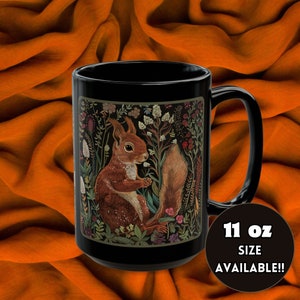 Black Floral Squirrel Coffee Mug, Dark Cottagecore Gift, Cute Squirrel Mug, Best Friends Gift, Squirrel Coffee Cup, Squirrel Lover Gift
